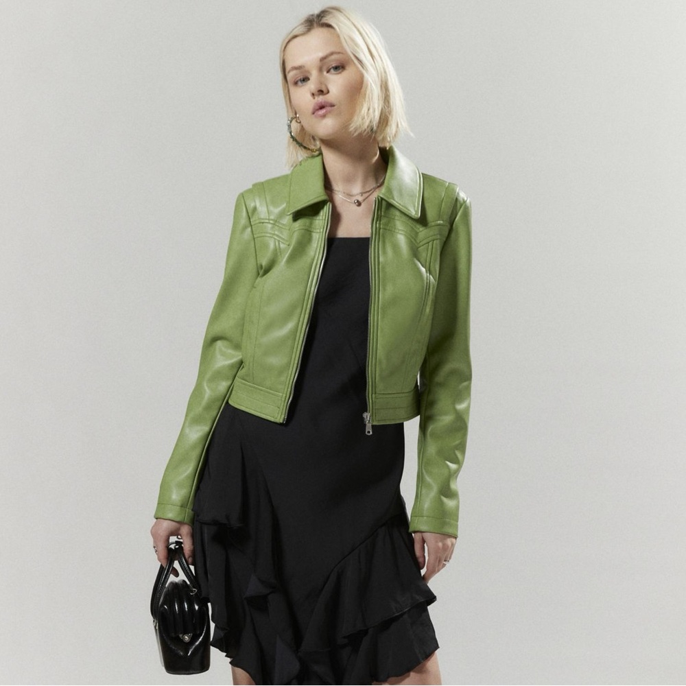 NWT Urban Outfitters Silence + Noise Mariah Faux Leather Western Jacket M Green
